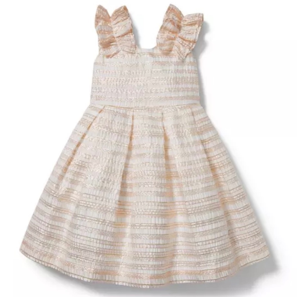 Janie And Jack Girls Metallic Striped Dress (Size 3)